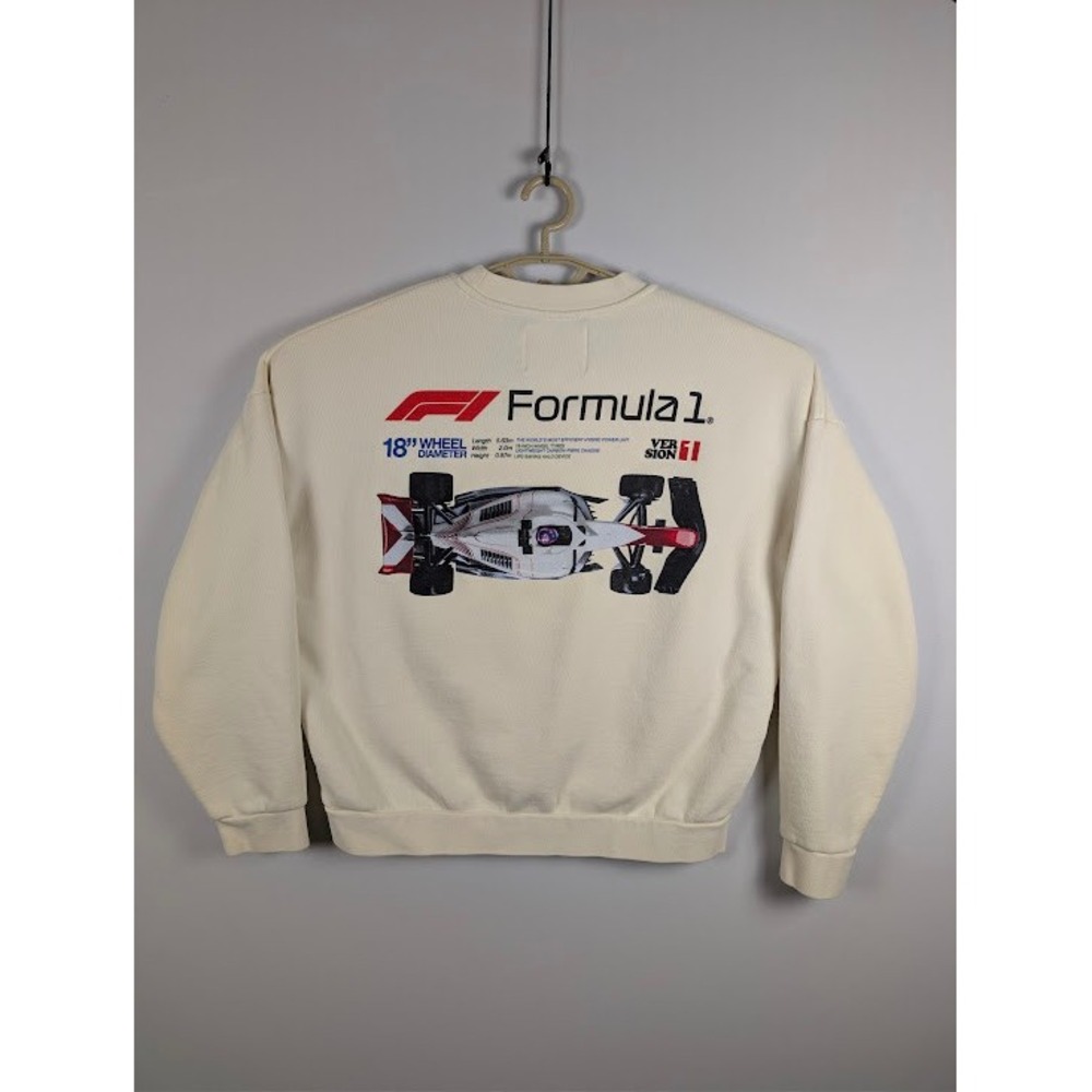 PacSun Formula 1 Sweatshirt Unisex Medium Cream F1 Racing Graphic Boxy Fit